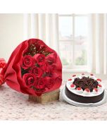 Red  Roses and Black Forest Cake