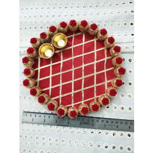 Roli chawal Platter,  MDF bord, cloth with gotta work, golden plastic katori