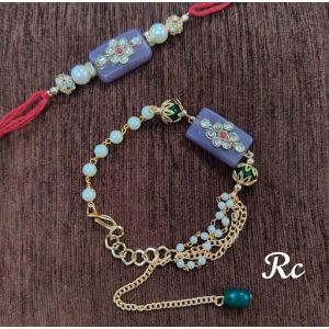 Stylish Colorful Blue Stone Moti Rakhi for Brather