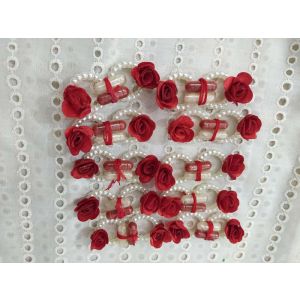 Roli chawal capsules, pearls ring, red satin ribbon rose (each Pair)