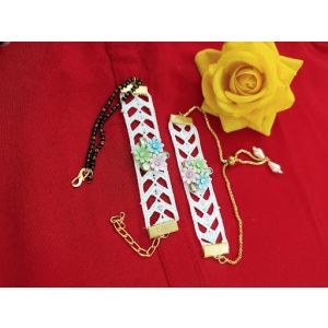 Cotton Lace, Flower Charm, Golden Lock, Golden Chain, Mangalsutra Chain For Bhabhi rakhi