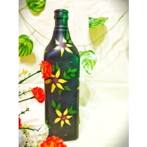 Green And Yellow Flower Colour Shades Painting Bottle 