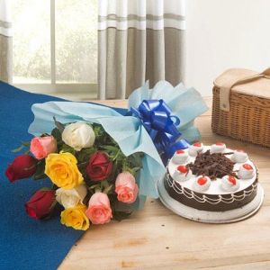 Roses And Black Forest Cake