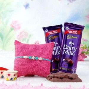  Blue Rakhi With 2 Dairymilk Chocolates